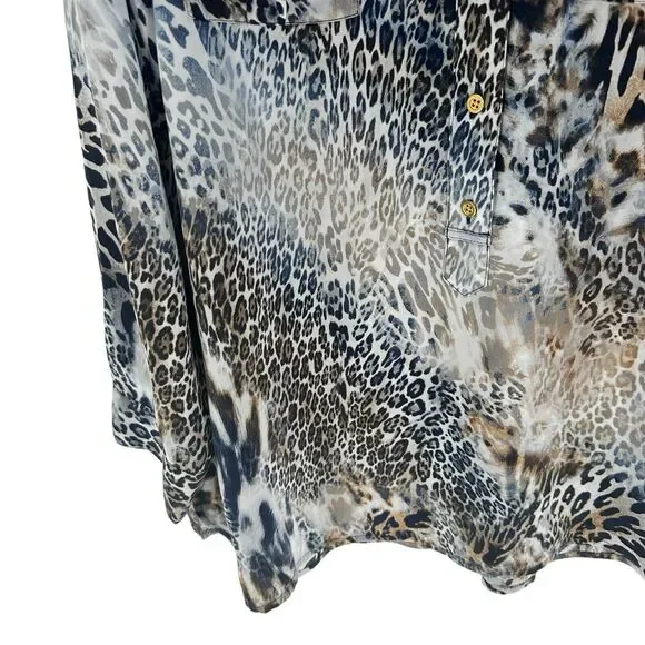 Chicos Shirt Womens XXL Brown Animal Print Zebra Cheetah Popover Tunic Top - Picture 9 of 16